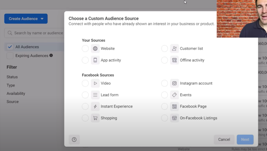 Choices for custom audiences