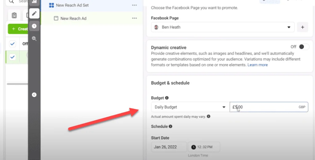 Set up your Facebook ad budget.